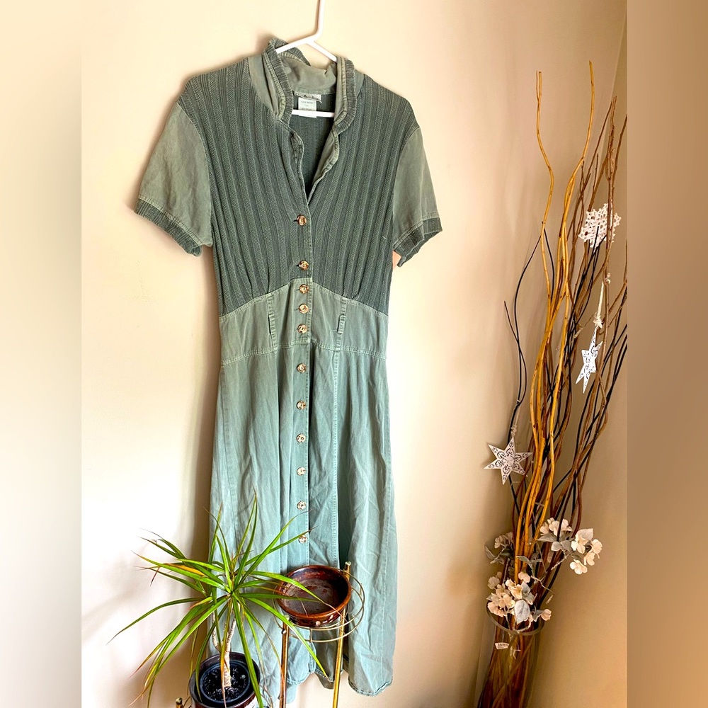 Vintage denim mint Green Button-Down Dress cowgirl cottagecore boho hippie